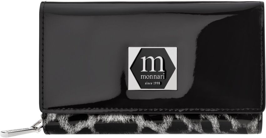 Monnari lakovaná dámská kožená elegantní peněženka se vzorem - černá