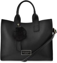 Prostorná dámská kabelka monnari taška shopper kufřík s přívěškem třásněmi a pomponem - černá