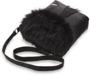 Originální dámská kabelka listonoška s kožešinou a třásněmi - granátovo černá - 2