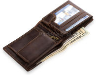 Elegantní pánská peněženka z přírodní kůže, BAG STREET - tmavě hnědá - 5