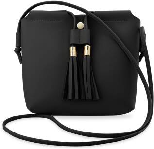 Měkká vkusná dámská kabelka listonoška s třásněmi - černá