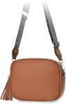 Dámská kožená kabelka messenger s dlouhým širokým páskem a třásněmi - camel - 2