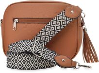 Dámská kožená kabelka messenger s dlouhým širokým páskem a třásněmi - camel - 3