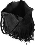 Velká dámská kabelka semiš pravá kůže třásně boho - černá - 4