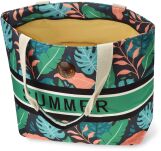 Plážová barevná dámská taška velká městská nákupní taška na léto s tropickým potiskem listů - zelená - 3