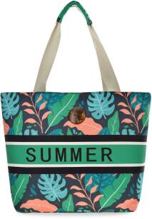 Plážová barevná dámská taška velká městská nákupní taška na léto s tropickým potiskem listů - zelená