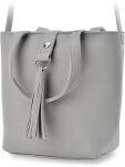 Malá dámská lehká kabelka listonoška kufřík s třásněmi boho - šedý - 2