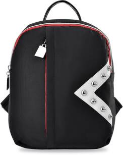 Módní dámský batoh s barevým zipem a geometrickou výšivkou - černý