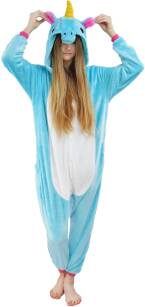 Pyžamo kigurumi jednodílný kostým s kapucí – světle modrý jednorožec