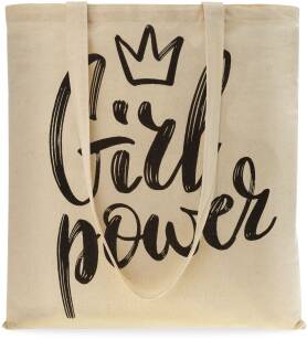 Eko nákupní taška shopper bavlněná plátěná ekologická nákupní městská lehká velká na rameno pro dívky girl power - béžová