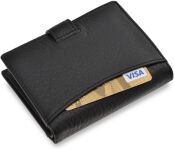 Kožená pánská peněženka vertikální elegantní peněženka z přírodní kůže na zapínání skládací RFID - černá - 3