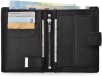 Kožená pánská peněženka vertikální elegantní peněženka z přírodní kůže na zapínání skládací RFID - černá - 4
