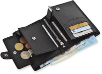 Kožená pánská peněženka vertikální elegantní peněženka z přírodní kůže na zapínání skládací RFID - černá - 5