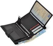 Kožená pánská peněženka vertikální elegantní peněženka z přírodní kůže na zapínání skládací RFID - černá - 6