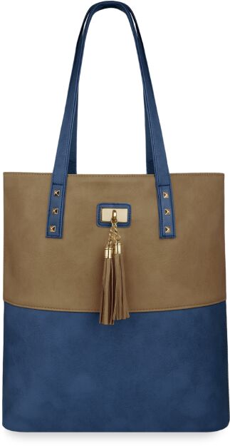 Stylová shopper taška dámská s cvočky a třásněmi - tmavě modrá
