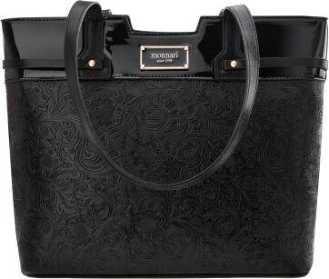 Monnari taška s ozdobou kabelka shopper velká pevná aktovka květiny - černá