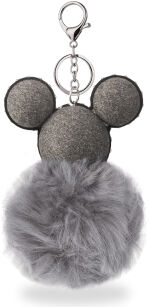 KOŽEŠINOVÝ ROCKOVÝ PŘÍVĚŠEK POMPON NA KLÍČE KABELKY S MOTIVEM MYŠÁKA MICKEY JETY - ŠEDÝ
