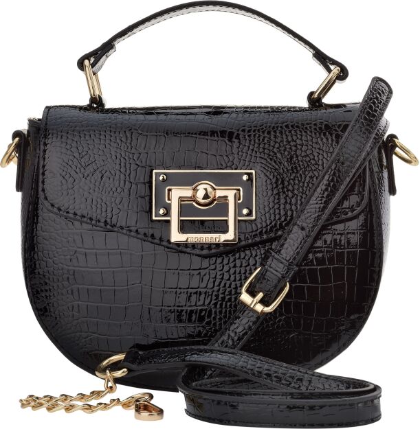 Elegantní lakovaná kabelka Monnari přes rameno pošťáckého typu - černá