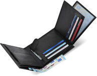 Klaklasická kožená pánská peněženka cavaldi horizontální elegantní objemná - černá - 5