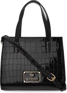 Monnari elegantní lakovaná dámská kabelka s reliéfním vzorem krokodýlí kůže - černá