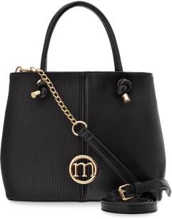 Elegantní dámská dvoukomorová taška Monnari velká texturovaná aktovka shopper s řetízkem přes rameno - černá